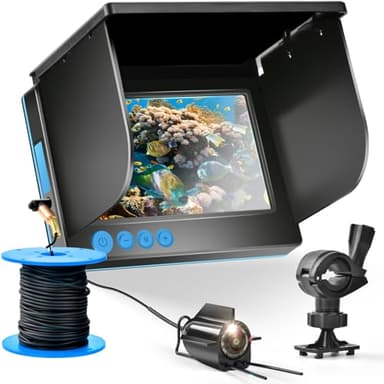 Caméra détecteur de poissons portable, caméra de pêche sous-marine avec écran IPS de 5 pouces, 6 LED IR lumières infrarouges, caméra vidéo de pêche étanche pour glace, rivière et bateau