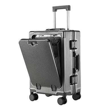 Générique Valise Cabine 20 Pouces, Valise Aluminium de Cabine Léger avec Compartiment pour Ordinateur Portable, USB Porte Gobelet Extensible (Gris Foncé, 55 cm)