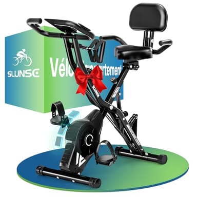 Velo D Appartement, SLUNSE 5-en-1 Vélo D’Appartement avec 16 niveaux de Résistance Magnétique, Vélo Appartement Pliable avec 10 dB, Vélos de Fitness pour le Cardio-Training à la Maison, Capacité 160KG
