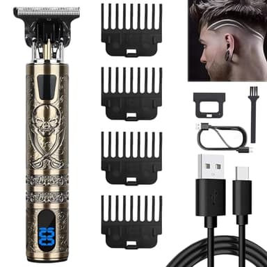 XkuiHF Tondeuse Cheveux Hommes, Tondeuse Barbe et Cheveux Homme – Tondeuse Professionnelle IPX7, Lame T Zéro écart, 4 Peignes (1.5-4mm), Rechargeable USB pour Coupe Précise (pirate)