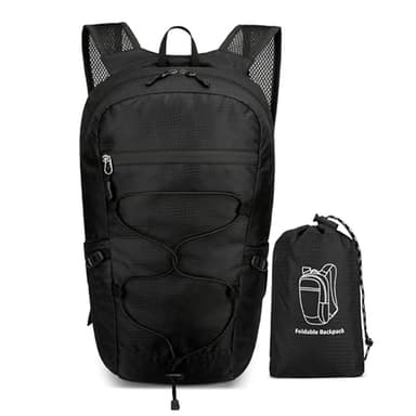 TSLBW Sac à Dos Pliable Ultra Léger, Sac à Dos de Randonnée Imperméable avec Sac de Rangement, Sac à dos de jour Multifonctionnel pour le Sport en Plein air Marche Randonnée Camping et vélo (Noir)