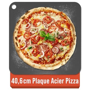 Chef Pomodoro Pierre à Pizza 40,6 x 40,6 cm (6,35 mm), Pierre Réfractaire Four, Pierres à Pizza, Cuisson, Pour Four, Acier, Avec Trous de Préhension, Idéal Pain et Pizza Maison