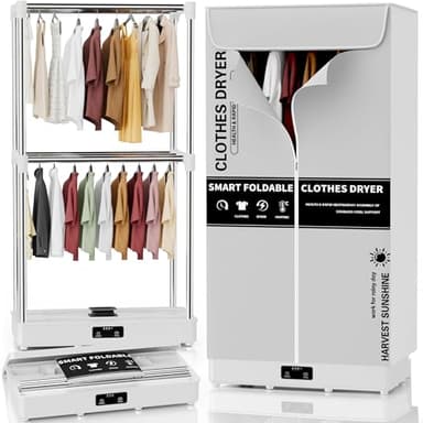 Sèche Linge Electrique portable, Séchoir à linge portable et pliable avec minuterie, armoire de séchage à linge facile à transporter et grande capacité pour la Appartements | Camping-cars (Gris JQ7)