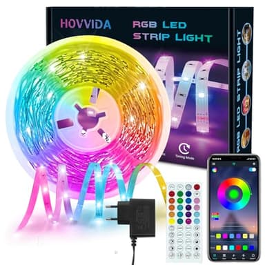 HOVVIDA Ruban LED 10M, 1x10M, 30 LED/Mètre, 24V RVB Bande LED, 300 LED, APP et Télécommande, Synchronisation de la Musique, Mode Minuterie, pour Chambre, Salle de Jeux, Fête, Festival