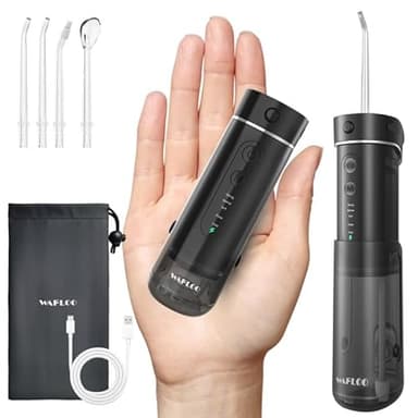 WAFLOO Jet Dentaire Hydropulseur Dentaire Portable, 5 Modes, Réservoir 180ml, IPX7 Étanche, Jet Dentaire de Voyage, Mini Water Flosser pour Maison et Déplacements, Noir