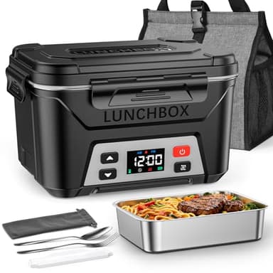 Docusvect Gamelle chauffante batterie, Lunch box chauffante rechargeable avec Chauffage Programmable, Chauffe plat électrique 1,3 L, réchauffe plat avec séparateurs amovibles et sac isotherme