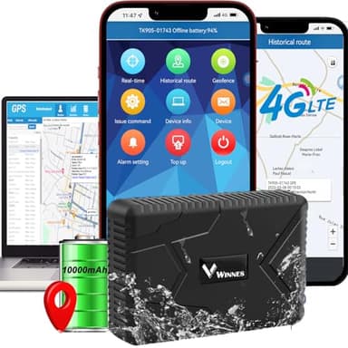 4G Traceur GPS Voiture avec Micro 10000mah Tracker GPS 120 Jours en Veille Traceur Temps réel Traqueur GPS APP Gratuite avec Historique de Suivi de 6 Mois Imperméable Montage Magnétique Alarme Mobile