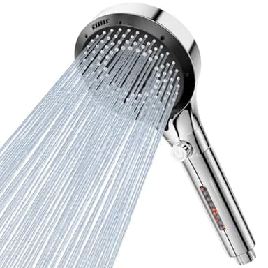 Vinabo Pommeau De Douche Anti Calcaire Haute Pression, Douchette Douche Salle De Bain Avec 6 Types De Jets, Pommeau De Douche Economie Deau Avec Bouton D'ArrêT D'Eau (Argent/Chrome)