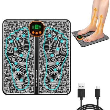EMS Masseur de Pieds, Tapis Électrique Portatif de Massage, Masseur Électrique pour les Pieds avec 8 Modes & 19 Intensités, Rechargeable par USB, Masseur de Pieds Électrique pour Circulation Sanguine