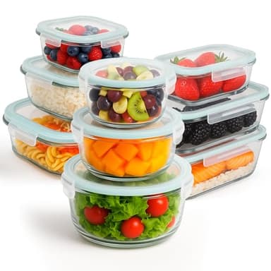 edihome, Boîte Alimentaire Hermétique en Verre, 8, 14 ou 18 pièces, pour aliments hermétiques, Résistant au lave-vaisselle, Rangement Cuisine, sans BPA, certifié FDA (9 récipients)