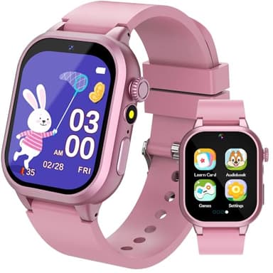 Montre Connectée Enfant 32 Jeux,Montre Intelligente Enfant avec HD Caméra Livres Audio&Cartes d'étude,Suivi des Habitudes,3 Sportifs Podomètre Réveil Mode Scolaire,Cadeaux d'anniversaire (Rose)