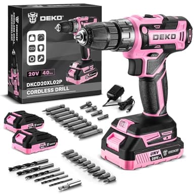 Perceuse Visseuse Sans Fil Charge Rapide: DEKOPRO Perceuse Sans Fil 20V Rose Visseuse Electrique - Visseuse Devisseuse Rose pour Femmes - Kit Complet avec 2 x 1.5Ah Batteries et Chargeur