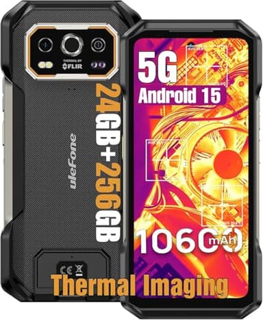 Ulefone Armor 27T Pro Téléphone Portable Incassable 5G avec thermographie, 10600mAh Batterie Smartphone Incassable 24Go+256Go/SD-2TB Android 15 Caméra 64MP+50MP, 6,78" FHD+ 120 Hz GPS/NFC/OTG Noir