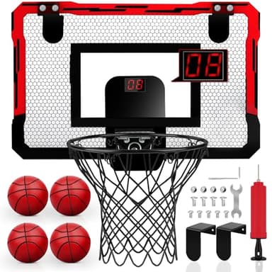 Yimore Panier de Basket Interieur Mini Panier Basket Enfant pour Chambre Mural avec 4 Ballons Jeux de Basketball Jouets Cadeau Garçons