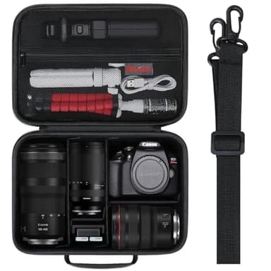 Elonbo Sacoche de Transport protectrice pour Voyage Compatible avec Appareil Photo Reflex Canon EOS Rebel T7/ T6/ R50/ R100/ R5/ R6 Mark II/ R7/ R8/ 90D/ T8i/ T5/ 5D Mark IV, Noire