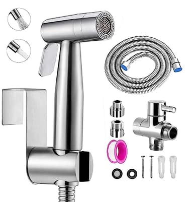 Kit Douchette wc,Pulvérisateur de toilette pour bidet,jet à deux fonctions, facile à installer, Pulvérisateur pour L'hygiène Personnelle Quotidienne, Jeu de Tuyaux Mural (Argent)