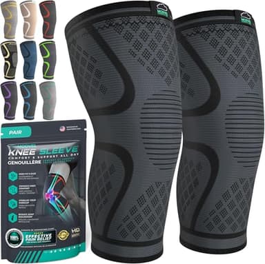 MODVEL Genouillère sport pour Homme et Femme – 2 Pièces Genouillere Ligamentaire Genou, Maintien De Compression Genoux, Genouillères Médicales Pour Arthrose, Course, Soulagement Douleur Genou
