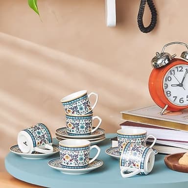 Karaca Beylerbeyi Lot de 6 tasses à café turques en porcelaine 80 ml Blanc/bleu/multicolore
