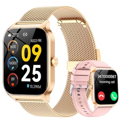 CASCHO Montre Connectée Femme avec Appel Bluetooth,1.85" HD Smartwatch Femme avec Fréquence Cardiaque/Sommeil/SpO2, 120+ Modes Sportifs, IP68 Étanche Fitness Tracker, Montre pour iOS/Android Or Doré