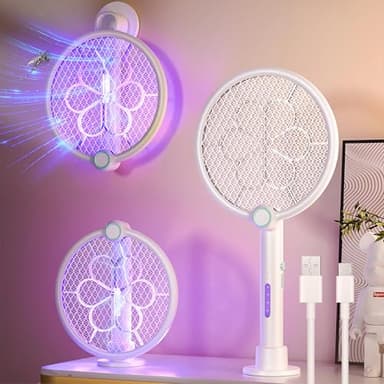 XUNIVERS Raquette Electrique Insectes,Raquette Anti Moustiques Électrique 4000 V 1500 mAh Rechargeable avec Base Stable Contre Moustiques Mouches Insectes Volants,Maille Protectrice à 3 Couches, Blanc
