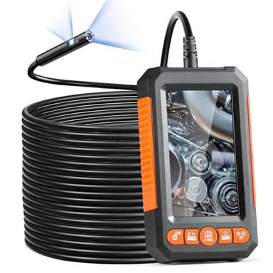 VEVOR Endoscope à Double Objectif, Caméra Endoscopique avec 8+1 Lumières LED, Écran IPS 4,3", Câble Semi-Rigide 15 m, Zoom 4X, Caméra Serpent 1080P Étanche IP67 pour Inspection Automobile, Plomberie