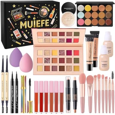 Muiefe Kit de maquillage tout-en-un comprenant une palette de fards à paupières, un fond de teint, un gloss à lèvres, un anti-cernes, un mascara pour les yeux, un coffret cadeau de maquillage pour