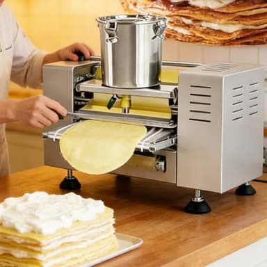 PixCy Machine à Crêpes Commerciale Automatique,Crêpière à Croûte de Gâteau Professionnelle,Chauffage Haute Efficacité,0-200°C & Vitesse Réglable,pour Cuisine Boulangeries Restaurants de Thé 8in