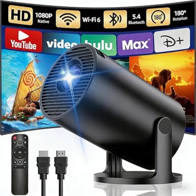 [App intégrée] Vidéoprojecteur Portable, Yoton Projecteur Equipé Wi-FI 6 et Bluetooth 5.4, Supporte 1080P, Auto Keystone, Partage D'écran Mobile sans Fil, Compatibile avec HDMI/TV Stick/Clé USB, Noir