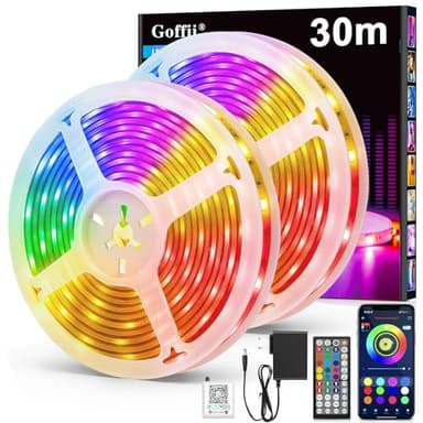 Ruban LED, Led Chambre, RGB Bande Contrôlé par APP Bluetooth ou Télécommande 44 Touches, Synchroniser avec Rythme de Musique, Bandeau pour Decoration Chambre, Gaming (30M)