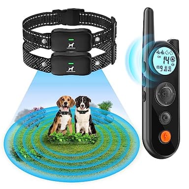 KAIYIKAPET Clôture Électronique et Collier pour 2 Chiens avec 14 Niveaux Distance (8-1050m), Système de Clôture, Collier de Dressage pour Chien avec Mode Vibration, Son, Choc, IPX7 Résistant à L’Eau