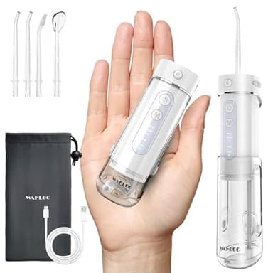WAFLOO Jet Dentaire Hydropulseur Dentaire Portable, 5 Modes, Réservoir 180ml, IPX7 Étanche, Jet Dentaire de Voyage, Mini Water Flosser pour Maison et Déplacements, Blanc