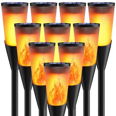 FIFlying Lumières Flamme Solaire Exterieure, 10 Pièces 12 LED Lampe Solaire Flamme IP65 Étanche, 2 Modes Lampe Torche Solaire avec Flammes Réalistes pour Décor, Jardin, Patio, Chemins, Pelouse
