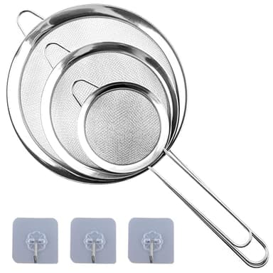 3 Pièces Passoire Inox, Tamis Cuisine avec Poignée, Métal Maille Fine, Filtre pour Pâtisserie, Nouille, Égoutter Poudre, Pâtisserie, Quinoa (8/12/16 cm)