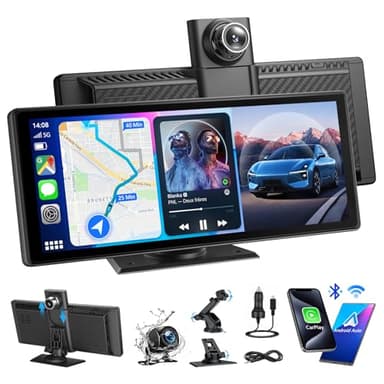 CGSGDK 8.88 Ecran Carplay Voiture avec Carplay sans Fil Android Auto, Dashcam 4K, Caméra de Recul 1080P, Autoradio Portable Mirrorlink/Bluetooth/GPS/Siri/Google/AUX/FM, Adapté à Plusieurs Véhicules