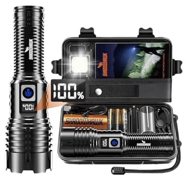 Shadowhawk Lampe Torche LED Ultra Puissante, 1,000,000 Lumens Lampe de Poche, XHM77.2 Lampe Torche Rechargeable USB, IP67 Étanche Lampe Torches, 5 Modes Flashlight pour Camping Randonnée Urgence