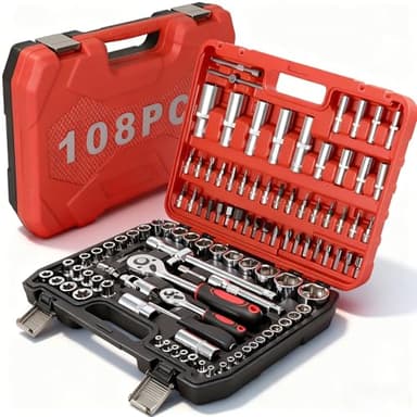 ISE Coffret Cliquet KS Tools, Cle a Douille, Cliquet Coffret de Douilles 58PCS, 1/2" + 1/4" Cle a Cliquets et Douille, Embout Cliquets, Joint Universel/Clés Héxagonales et Outillage Mecanique 108pcs