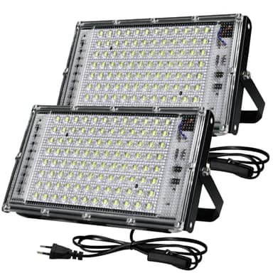 BOSITE Projecteur led Extérieur 100W, 2 Pièces Spot LEDs Extérieur 6500K Blanc Froid, 10000LM Projecteur LED, IP66 étanche Eclairage Leds Pour Jardin Garage Cour Stade Usines Chemins