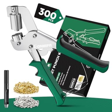 Kit professionnel de perforation d'œillets - Tonmifr 10mm Grommet Hole Punch Plier with 300pcs Metal Grommet Eyelets, Ideal for Punching Holes in PVC Banners, Tarpaulins, Leather, Home Decoration