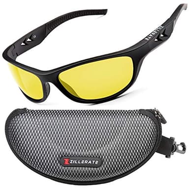 ZILLERATE LUNETTES DE CONDUITE DE NUIT homme et femme, Verres polarisés anti-éblouissement pour vision nocturne, Verres HD tintés en jaune, Confortables et légères, Avec étui