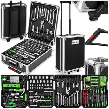 tectake Caisse à outils sur roulettes Servante d'atelier complète avec outils 1200 pièces - Rangement atelier Outillage à main Bricolage Embout visseuse Kit tournevis