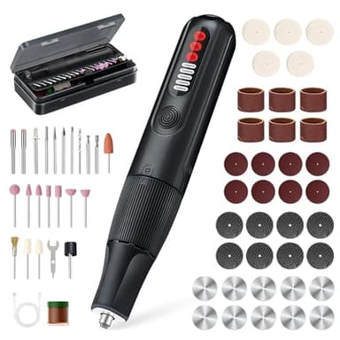 Focenat 8V Outil Rotatif Multifonction Sans Fil avec 61 Pièces Accessoires, 5-Vitesses, 23000tr/min Max, Mini Perceuse Sans Fil Avec Lumière LED, pour Sculpture Polissage Ponçage Perçage et Bricolage
