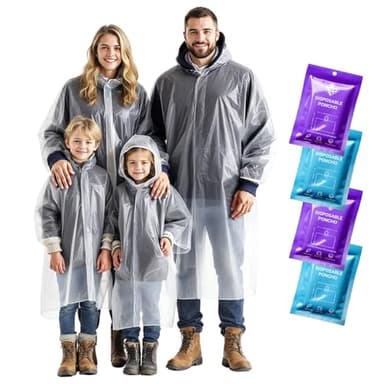 ZENO Poncho Pluie Imperméable Jetable - Pack Familial - Cape de Pluie Femme Homme - Poncho Enfant Transparent avec Capuche - Imperméable Femme pour Vélo et Randonée