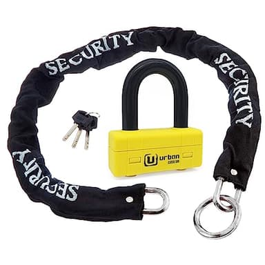 URBAN UR75+10.120L Antivol Moto Bloque Disque Homologué SRA, Mini U ø18 + Chaine ø10 en Acier Trempé Haute Sécurité, Anti vol Multifonction Cadenas Bloc Ancrage Parking Scooter Vélo, 120cm Lasso