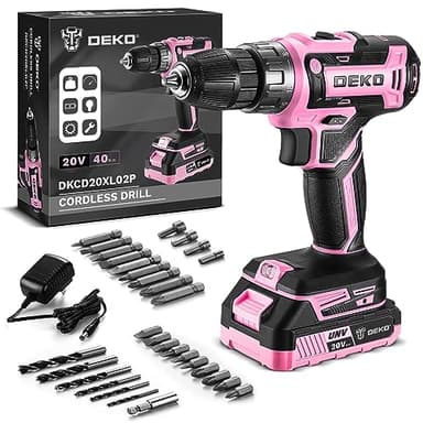 Perceuse électrique sans fil : DEKOPRO Perceuse sans fil rose 20 V pour femmes perceuses avec batterie et chargeur, kit de perceuse-visseuse 20 V