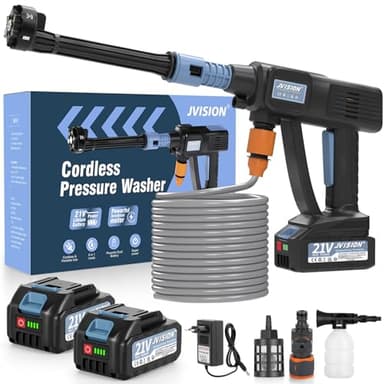 Nettoyeur Haute Pression sans Fil avec 2X Batteries 4000mAh, Nettoyeur Haute Pression Portable avec Raccord Robinet, 6-en-1 pour Voiture, Jardin, Terrasse, Maison
