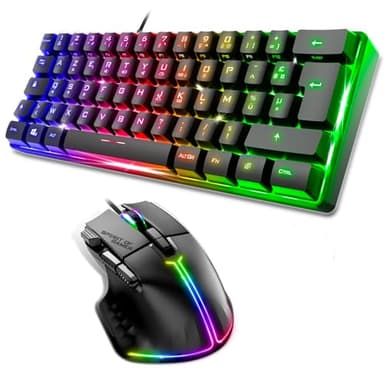 Spirit Of Gamer, Pack Clavier Souris Gamer RGB, Clavier Gamer Filaire Semi-Mecanique, Format Compact TKL 60%, Souris Gamer Filaire pour PC 12800 DPI,