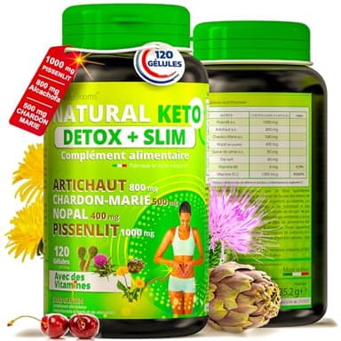 Detox foie puissant et rapide a basé sur Chardon Marie, Artichaut, Nopal (Coupe Faim) et Queue de Cerise.120 Gélules Detox minceur puissant et rapide NATURAL KETO®. Coupe faim puissant et efficace