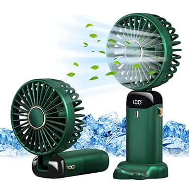 Jsdoin Ventilateur portable rechargeable par USB avec 5 vitesses, mini ventilateur de bureau pliable avec écran LED pour la maison, le bureau, la chambre à coucher, les voyages en plein air (Vert)