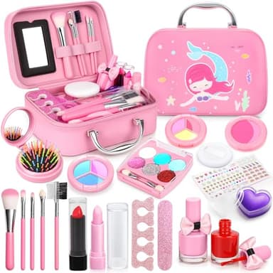 Dreamon Maquillage Enfant Fille Lavable, Malette & Coffret Maquillage Enfant Non Toxique, Makeup Set Jouet, Cadeau Noël & Anniversaire pour Filles 3–10 Ans
