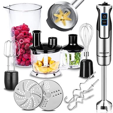 Lehmann Chopsui Mixeur plongeant 1200 W, Mixeur Plongeur avec 8 niveaux de vitesse, Mixeur blender pour Aliments pour Bebe, Soupe, Sauce et Purée, 9 Accessoires du mixer inclus